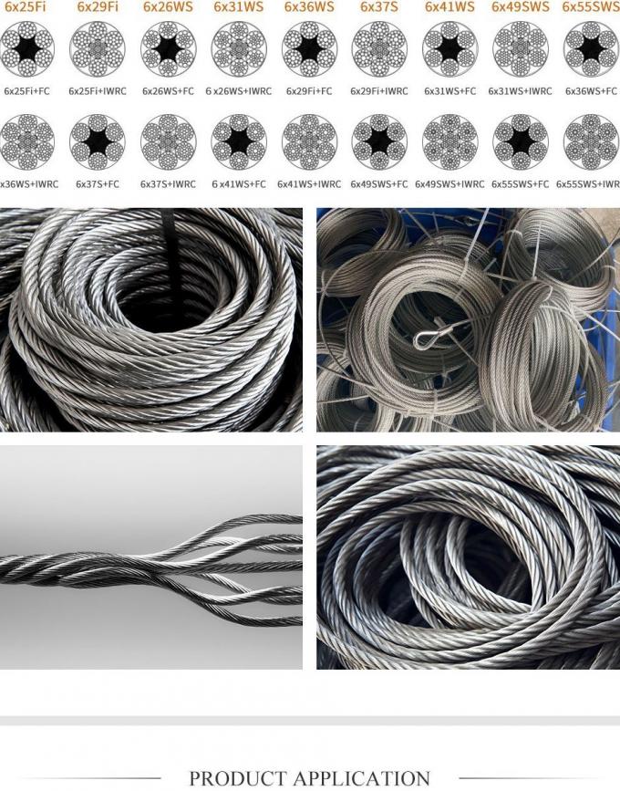 1× 7, 1× 19, 6× 7+Iws, 6× 19+Iws, 6× 7+NF, 6× 19+NF Galvanized Stainless Steel Wire Rope